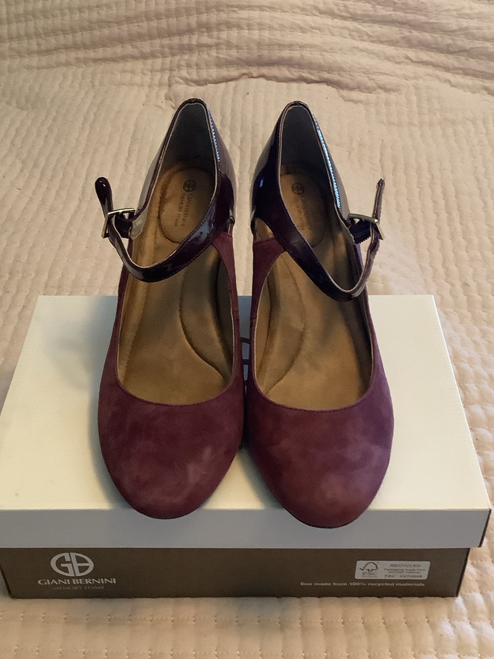 Giani Bernini Two-Tone Burgundy Suede Mary Jane Pumps